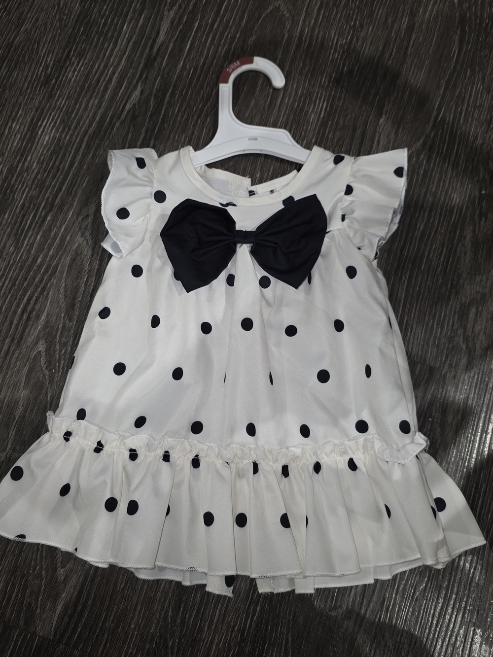 SHEIN White Polka Dot Dress with Black Bow